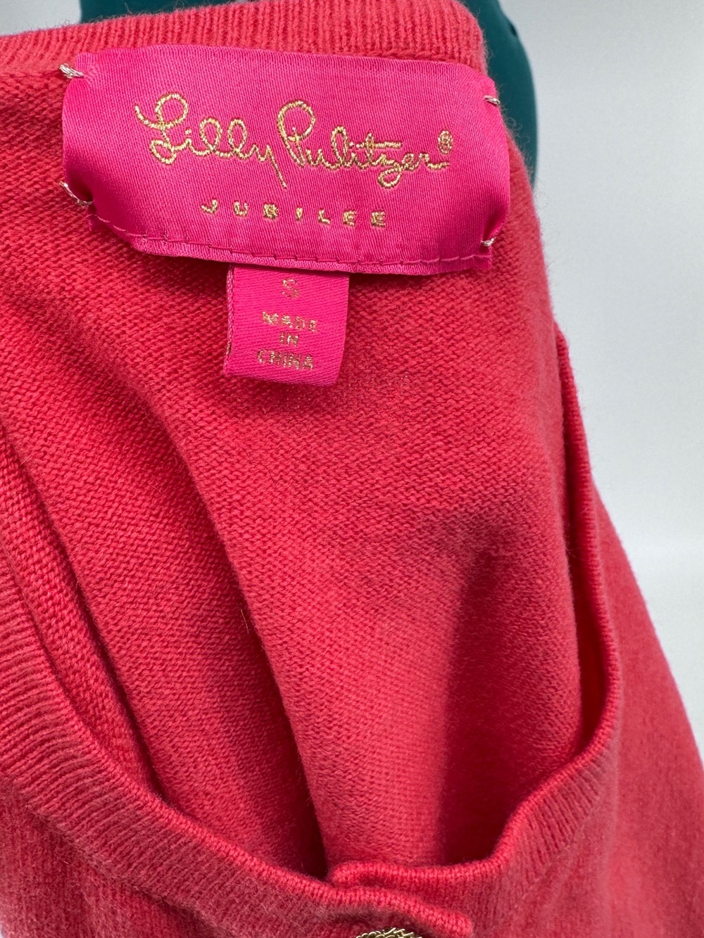 Lilly Pulitzer Hot Pink Cardigan with Turquoise Accent Buttons - Picture 8 of 10